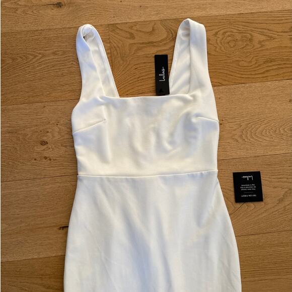Lulu's - Moment Maker Square Neck V Back Sleeveless Frill Midi Dress in White - Picture 2 of 5